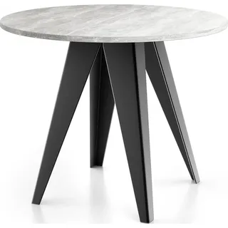 Esstisch Glory im Industriestil - Modern, Rund - Ausziehbar von 90 cm bis 130 cm, mit Pulverbeschichteten Metallbeinen, Tisch für Kleine Küche - Beton Grau - Grau