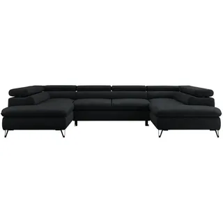MKS Wohnlandschaft Pedro U Samt Schwarz , Metall , U-Form , 346x76x208 cm , Wohnzimmer, Sofas & Couches, Wohnlandschaften, Wohnlandschaften in U-Form