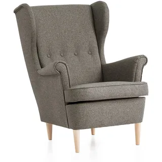 Traumnacht bequemer und moderner Ohrensessel, Polstersessel, Relaxsessel Edgar mit Holzfüßen, Polstersessel im Landhaus-Stil, produziert nach deutschem Qualitätsstandard, hellbraun