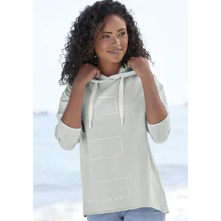 Kapuzensweatshirt ELBSAND "Dea", Damen, Gr. L (40), grün (hellgrün), Sweatware, Obermaterial: 95% Baumwolle, 5% Elasthan, unifarben, figurumspielend hüftlang, Sweatshirts Kapuzensweatshirt, Hoodie mit Logodruck vorne, Topseller