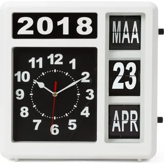 Perel Klappzahlen-Wanduhr 31x31 cm Niederländische Version - Weiß