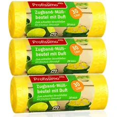 Profissimo Müllbeutel mit Kordelzug, mit frischem Zitrusduft – 30 Liter – 20 Stück – ideal für Büro, Haushalt und Badezimmer, 3