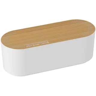 D-Line Kabelbox, Steckdosenleiste verstecken, Kabelmanagement für Schreibtische, TV-Kabel organisieren – 325mm (L) x 125mm (B) x 115mm (H) – Klein, Weiß mit Holzoptik-Deckel