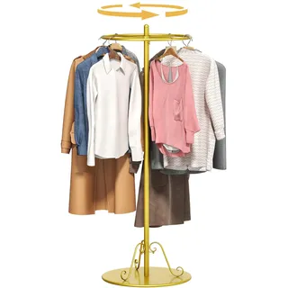 bimiti Drehbar Rund Kleiderständer, Metall Bodenstehender Kleiderständer, Rund Gold Garderobenständer,155cm/61in Aufhängen Klamotten Ständer für Einzelhandel Boutiquen Schlafzimmer Bekleidungsgeschäft