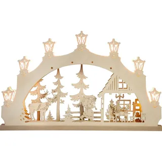 Weigla LED Schwibbogen »Weihnachtsabend, Lichterbogen aus Holz, NATUR, Made in Germany« 1 Stk. Erzgebirge garantiert, Weihnachtsdeko Innen, Weihnachtsbeleuchtung, beige