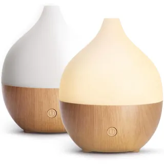 SALKING Aroma Diffuser, 100ml Kleiner Ultraschall Aromatherapie Diffusor für ätherische Öle, mit automatischer Abschaltfunktion, Warmweiß Licht Weiß Holzmaserung Diffusor für Zuhause Büro, 2er-Pack