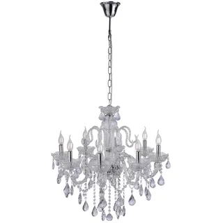 Paul Neuhaus 3081-00 Gracia Pendelleuchte inkl. Kristallanhänger 8 x E14 40W Transparent Rund - Transparent