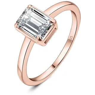 JewelryPalace Klassisch Smaragdschliff 1ct Zirkonia Solitär Promise Ring Damen, Schmuck Set, Verlobungsring Damenring Silber 925 mit Stein Frauen, Simulierte Diamant Jubiläum Eheringe Rosegold 62