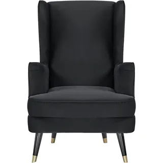 Home Affaire Ohrensessel »ZILLER, TV-Sessel, frei im Raum stellbar, in Cord und Samtvelours,« Holzfüsse mit dekorativen Metallhülsen, Traumhafter Relaxsessel, schwarz