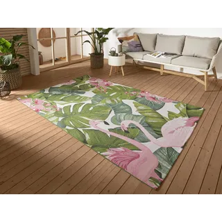 Hanse Home Tropical Flamingo In- & Outdoor Teppich – Flachgewebe, Tropical Jungel Florales Palmen Design, ÖKO-TEX Wetterfest & UV-beständig für Balkon, Terrasse, Garten, Wohnzimmer - Bunt, 240x340cm