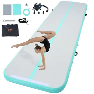 Vevor Aufblasbare Gymnastikmatte Turnmatte Grün, Air Matte mit Elektrischer Pumpe, 398 x 101 x 10 cm Trainingsmatten für den Heimgebrauch/Fitnessstudio/Yoga/Cheerleading