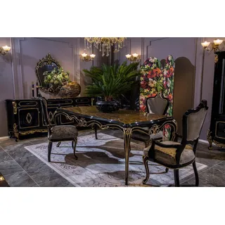 Design Esszimmer Set Garnitur Holz Möbel 4x Stuhl Tisch Kommode Gruppe Neu 6tlg - Schwarz, Braun