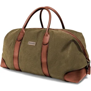 DRAKENSBERG Canvas Leder Weekender 'David' (60cm) große Reisetasche Herren Damen, wasserabweisend, erweiterbar | 60L, Oliv-Grün, DR00126