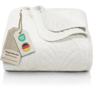 Gräfenstayn Premium Tagesdecke 240x260 cm – Bettüberwurf mit Nahtloser Steppung & Blatt-Design – Samt-Decke – weich, knitterfrei & pflegeleicht – Überwurf für Bett & Sofa (Creme)