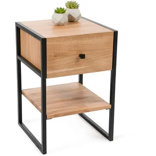 M2 Kollektion Bolzano 1 – Beistelltisch aus massiver Wildeiche & Metall, 40x60x40 cm/Mit Schublade & Ablage/Industrial-Design/Robust, pflegeleicht & vielseitig einsetzbar
