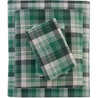 WOOLRICH Warme weiche Flanell-Bettwäsche mit 35,6 cm tiefen Taschen, für Queensize-Betten, kariert, Grün