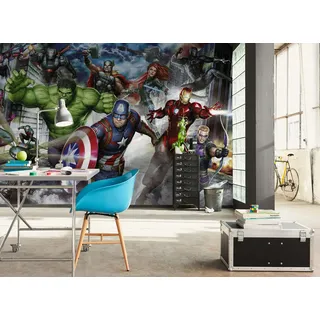 Komar Vlies Fototapete - Marvel Avengers Assemble - Größe 400 x 250 cm - Tapete, Kinderzimmer, Kindertapete