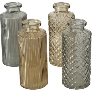 Vasen Deko 4er Set 4 Stück aus Glas in Flaschenform mit der Farbe Beige Grau