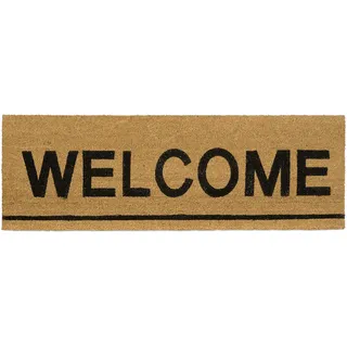 Relaxdays Fußmatte lang Kokos 40 x 120 cm mit Spruch WELCOME Kokosmatte als Fußabtreter für breite Türen Innen und Außen mit rutschfester Gummi-Unterseite als Türvorleger und Türmatte, natur