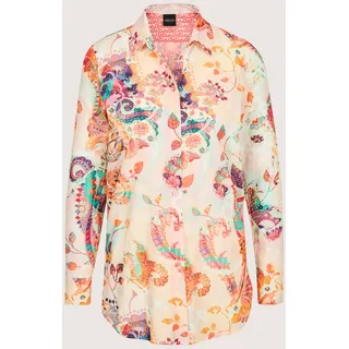 Hemdbluse MADELEINE "Hemdbluse Baumwollbluse mit Paisley-Muster", Damen, Gr. 34, weiß (weiß, himbeersorbet, multicolor), Obermaterial: 100% Baumwolle CO., Modern, gerade, Blusen Hemdbluse, Hemd mit Rückenpasse