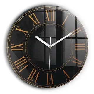 Wallfluent Wanduhr Große Runde – Stilles Quarzuhrwerk - Uhr Dekoration Wohnzimmer Schlafzimmer Küche - weiße Zeiger - 60 cm - Alte römische Ziffern - Schwarz