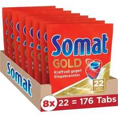 Somat Gold Spülmaschinen Tabs (176 Tabs), Geschirrspül Tabs für strahlend sauberes Geschirr auch bei niedrigen Temperaturen, Extra-Kraft gegen Eingebranntes