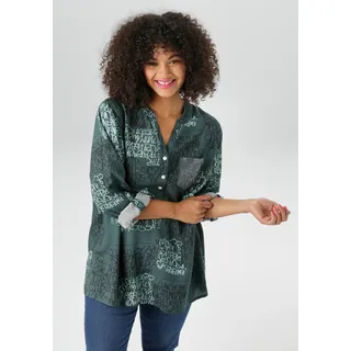 Schlupfbluse ANISTON PLUS, Damen, Gr. 54, grün, Web, Obermaterial: 100% Viskose, gemustert, figurumspielend Po-bedeckend, V-Ausschnitt, Krempelärmel, Blusen Schlupfbluse, mit Pailletten an der Brusttasche, Topseller