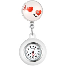 Silverora Silikon Krankenschwester Uhr einziehbar mit Stethoskop Herz Muster Revers Clip-on Taschenuhr für Arzt Krankenschwestern Silikonhülle für Frauen und Männer...
