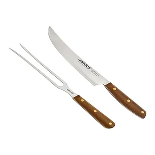 Arcos Grillbesteck Set - Messer 20 cm und Gabel 21,5 cm, Edelstahl NITRUM, Holzgriff Ovengkol FSC, 2-teilig, Serie Nordika, umweltfreundliche Verpackung