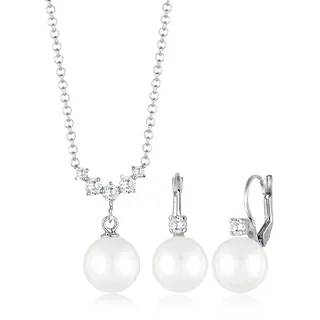 Elli Ohrring und Ketten Set »Schmuckset Set mit Perlen Zirkonia Weiß 925 Sterling Silber« (), silberfarben