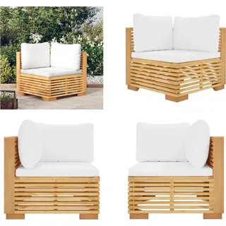 vidaXL Garten Ecksofa mit Creme Kissen Massivholz Teak - Ecksofa - Ecksofas - Sofa - Outdoor-Sofa - Creme