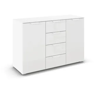 Xora Sideboard , Weiß , Glas, Holzwerkstoff , 4 Fächer , 4 Schublade(n) Schubladen , 120x81x42 cm , Blauer Engel, Goldenes M, Made in Germany , in verschiedenen Holzdekoren erhältlich , Kleinmöbel, Kommoden, Sideboards