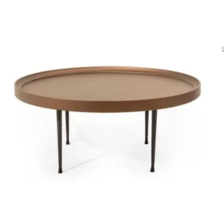 Industrial Design: Braun Rund Couchtisch mit Holzplatte für das Wohnzimmer - Braun
