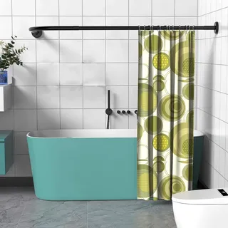 Duschvorhangstange, Duschstange für Duschvorhang, Duschstange Ecke für Badezimmer Badewanne Umklei (mit Edelstahl Duschvorhangringe, Size: 70-95cm x 105-165cm,Color:Schwarz, Ohne Bohren)
