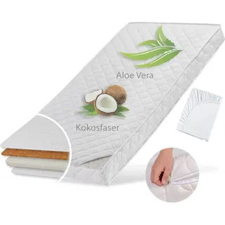 Kids Collective Babymatratze KOKOS 60x120 cm mit gestepptem Aloe Vera-Bezug und Spannbettlaken, 10 cm hoch, Babymatratze Kindermatratze 60 x 120 Kokos-Matratze fü...