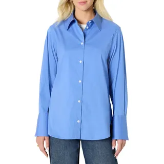 Amazon Essentials Damen Oversize-Bluse aus Baumwoll-Stretch-Popeline mit Knopfleiste, Blau, XL