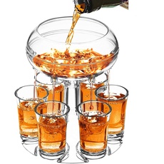SZSMD 6 Schnapsglas Spender und Halter, Cocktail Spender Shot Spender, Schnapsgläser und Halter Bar Schussspender Likörspender, mit 6 Bechern für Cocktail-Party Trinkspiele Geschenke (Transparent)