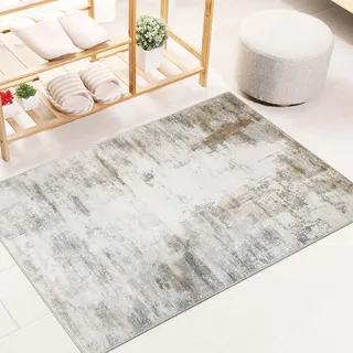 Famibay Teppich Wohnzimmer Schlafzimmer Beige Braun Teppich Waschbar Klein Modern Wohnzimmerteppich Kurzflor Abstrakt Bettvorleger 60x90cm für Küche Flur Eingang Haustür
