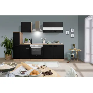 Küchenzeile Merle 240 cm E-Geräte Glaskeramikkochfeld schwarz/eiche sägerau nachbildung