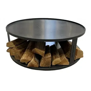 Runde Feuerschalenbasis mit Holzfach d 102 cm Bodenschutz für Feuerschale