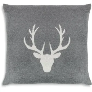 ZOLLNER Kissenbezug in 50x50 cm - Flauschige und weiche Kissenhülle in grau - stilvolle Hirschkopfeinwebung - Mischgewebe - waschbar bis 40°C – Oeko Tex® Zertifiziert