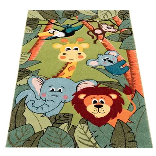 Paco Home Kinderteppich »Diamond 638« rechteckig 18 mm Höhe 3D-Design, Motiv Dschungel Tiere, Kinderzimmer, Kundenliebling, grün