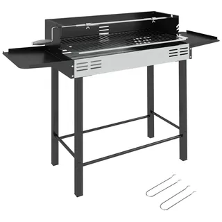 BBQ Grill - Holzkohlegrill - Tragbar - Drehspieß - Ablagen - Schwarz