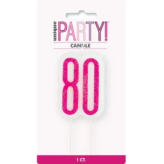 Kerze zum 80. Geburtstag - Glitzer Rosa & Silber Geburtstag