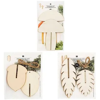 Packung Weihnachtsschmuck aus Holz - 3 Eicheln + 3 Tannenzapfen + 2 Pilze - Beige