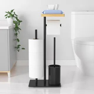 Klopapierhalter Stehend mit Klobürste - Toilettenpapierhalter mit Tablett, Klopapierhalter Stehend mit WC Bürste, Garnitur mit Toilettenpapierhalter Stehend und Toilettenbürste