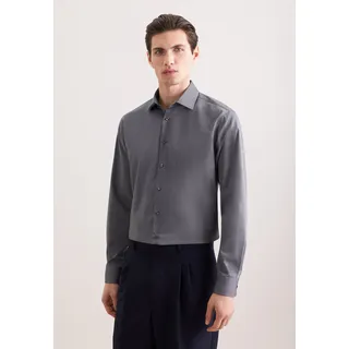 Businesshemd SEIDENSTICKER "Schwarze Rose", Herren, Gr. XL (43), normale Ärmellängen, grau (dunkelgrau), 100% Baumwolle, unifarben, tailored fit, 2-Knopf-Manschette, Hemden Businesshemd, Shaped 1/1 Kentkragen Uni