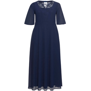 Abendkleid SHEEGO "Abendkleid", Damen, Gr. 48, Normalgrößen, blau (marine), Chiffon, 100% Polyester, unifarben, lang, Rundhals, Kleider Abendkleid