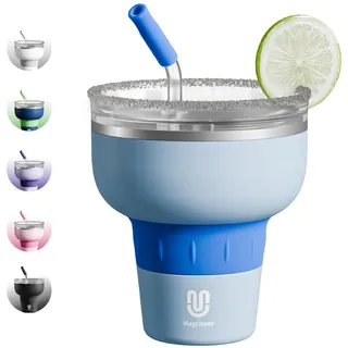 magcheer 473ml Edelstahl Margarita Tumbler mit 320° Trinkdeckel & Tritan-Strohhalm | Doppelt Isolierte Margarita Gläser | Weinglas to Go mit Silikongriff | Perfekt für Pool Party Reisen(Blau)
