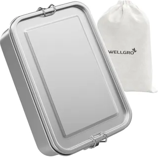 WELLGRO Edelstahl Dosen eckig - 550ml 850ml 1400ml 2400ml auslaufsicher Metall Brotdose Lunchbox, Kapazität:2400 ml